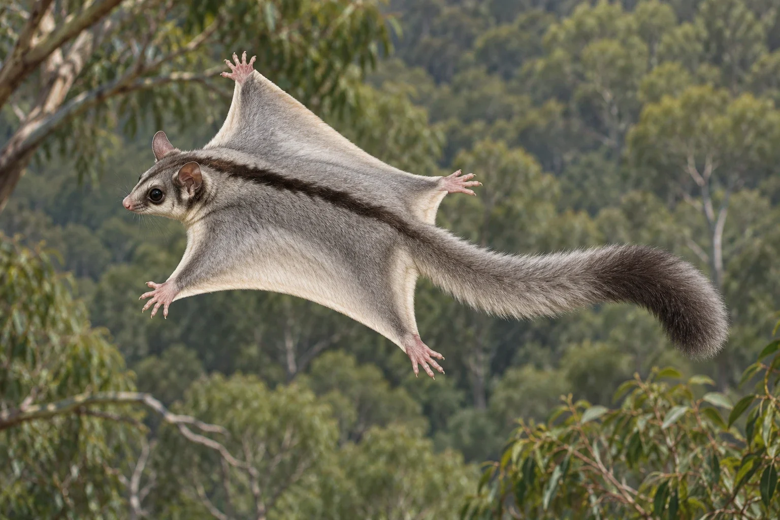 Modern AI interpretation of a whole gliding squirrel glider.