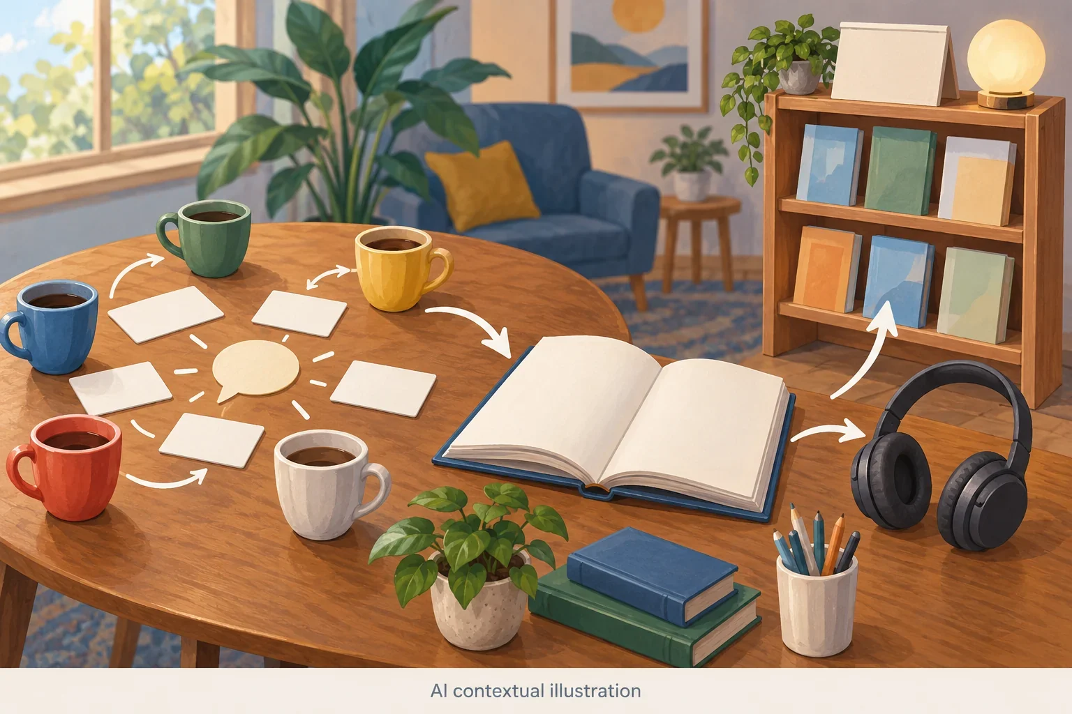 Imagined links between conversation, reading and language learning.