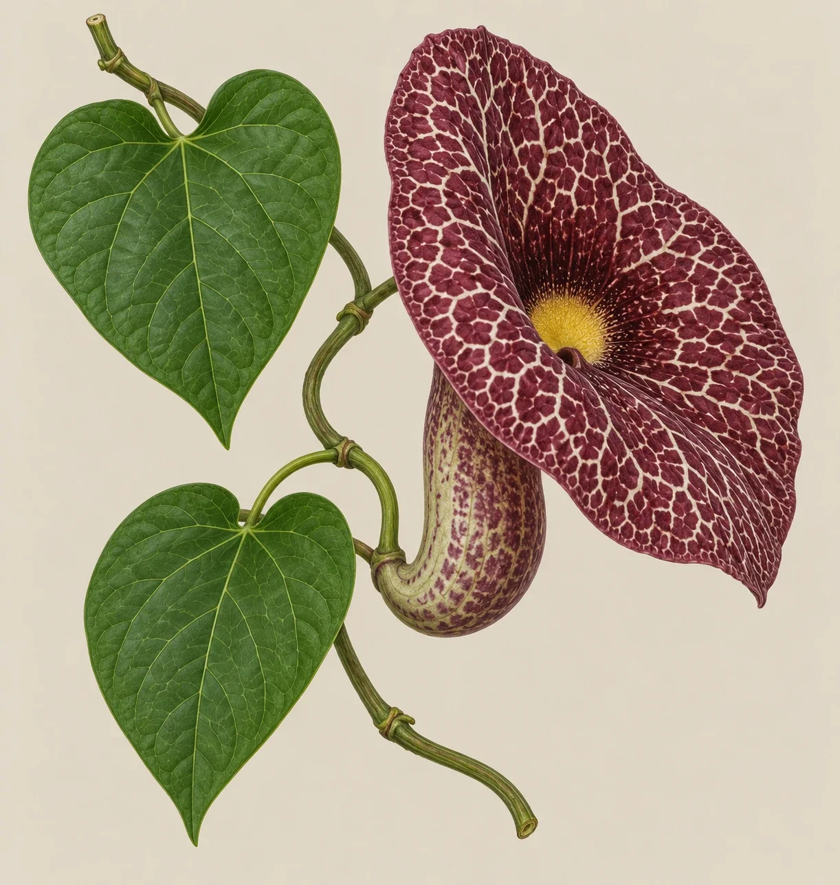Modern AI interpretation of netted pipevine flower.