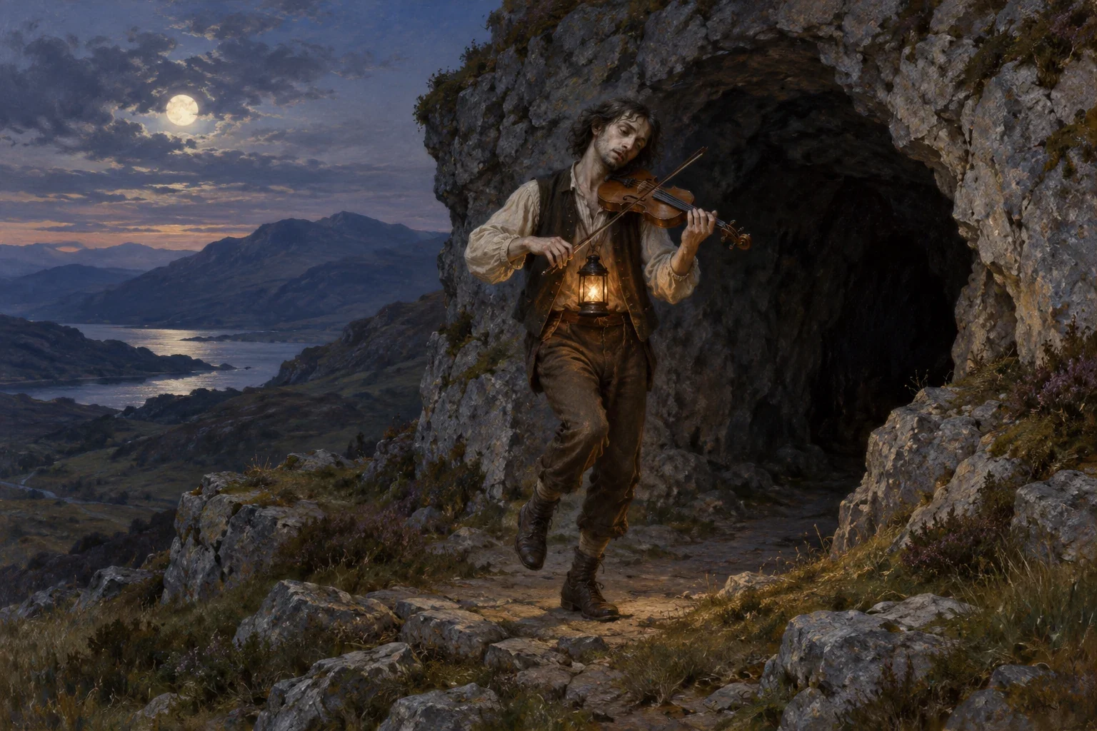 Iolo ap Hugh, the Captive Fiddler in Sikes — AI-generated interpretation