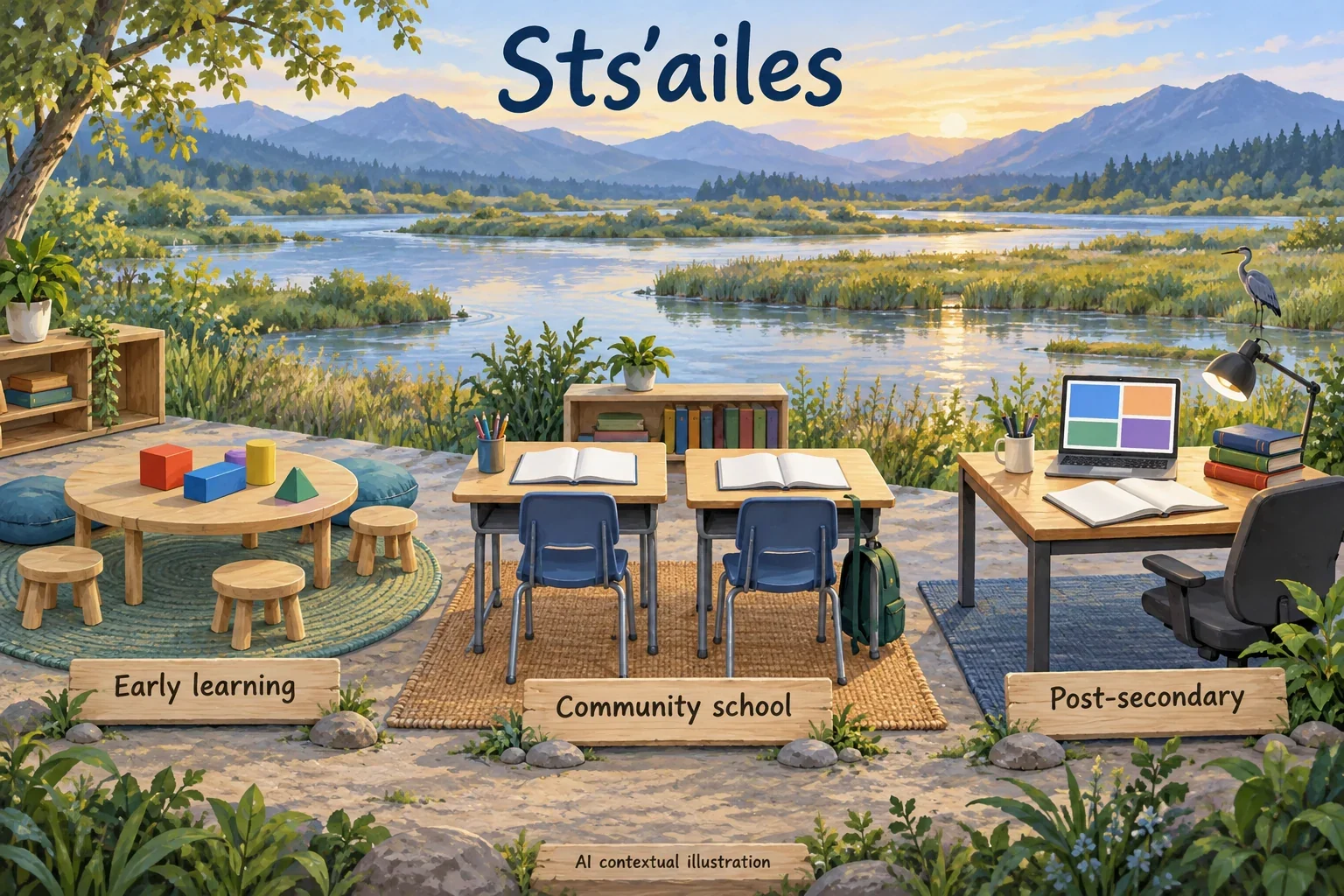 AI concept of Sts’ailes education across life stages.