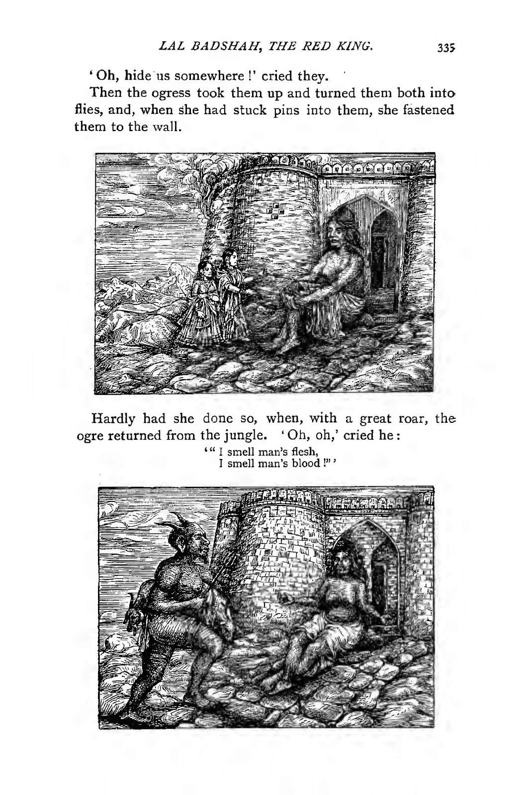 Two original 1892 scenes of the merciful ogress meeting the princesses and concealing them from her man-eating son