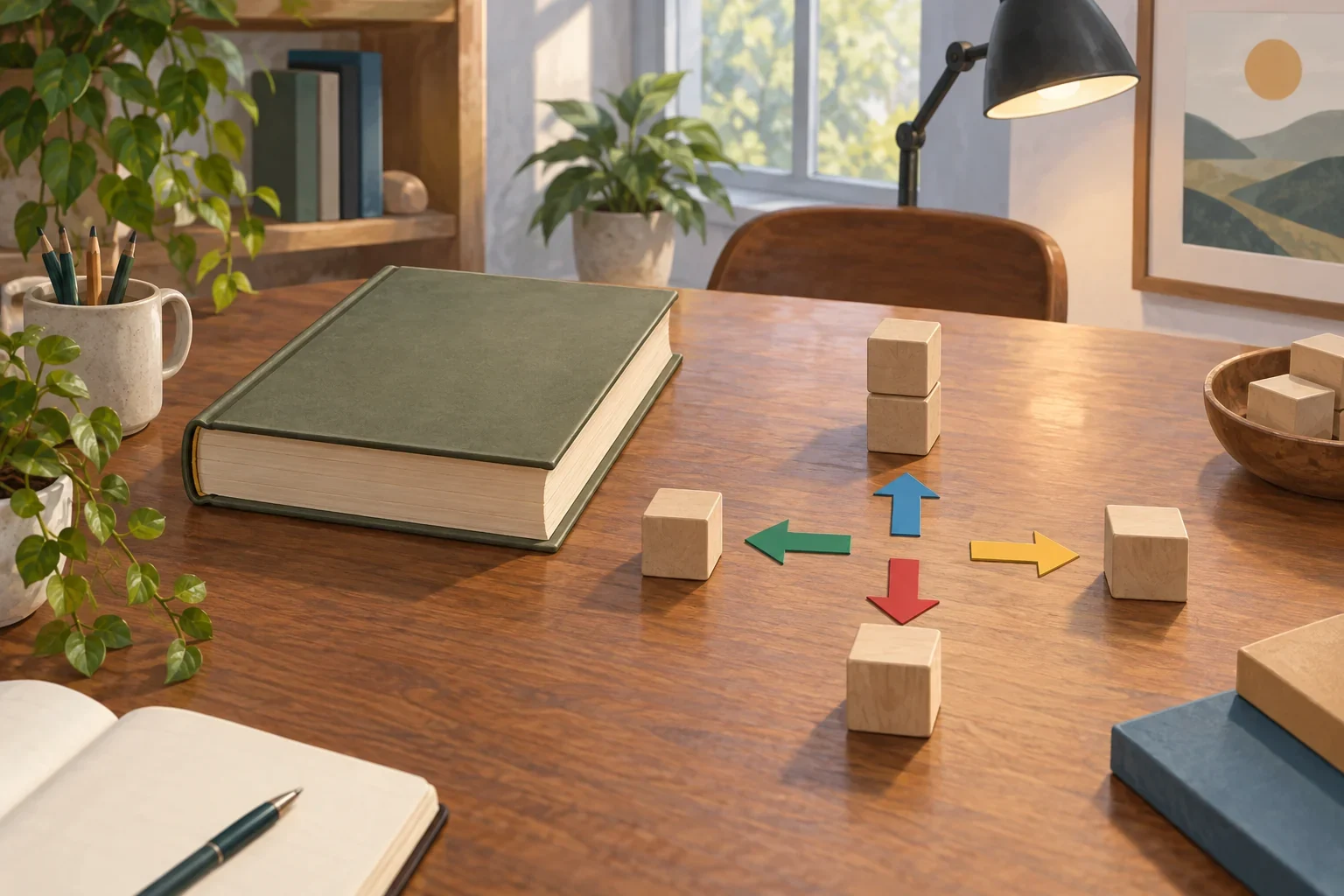 Imagined Warrwa heritage-study table with unmarked spatial-reference props