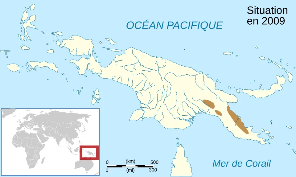 Aire de répartition de l'espèce d'amphibien fr:Cophixalus cheesmanae