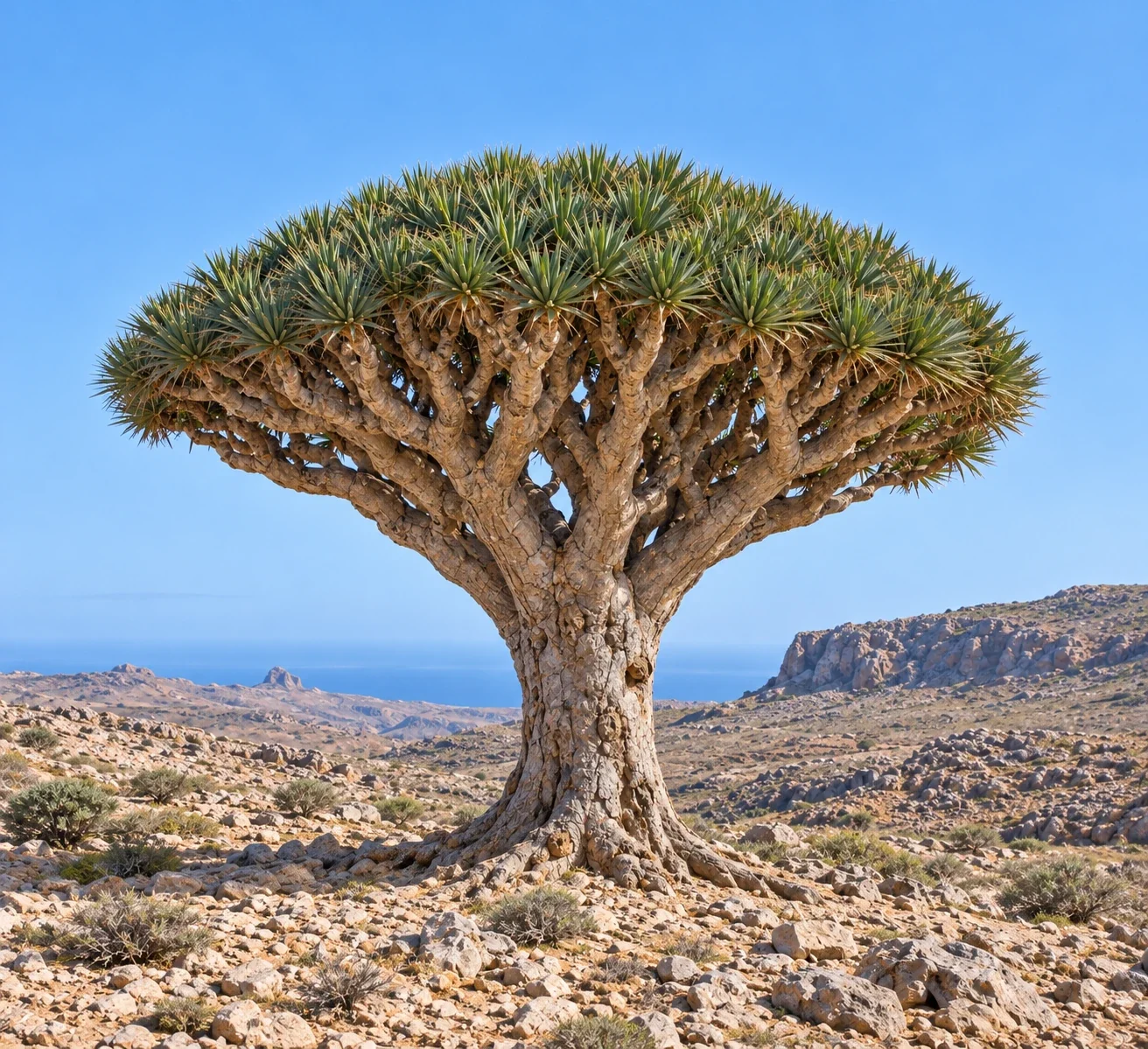 Modern AI interpretation of umbrella-canopied tree form.