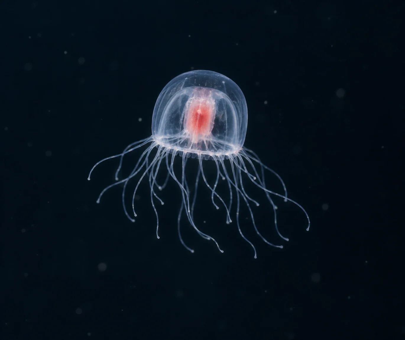 AI interpretation of transparent red-stomached medusa.