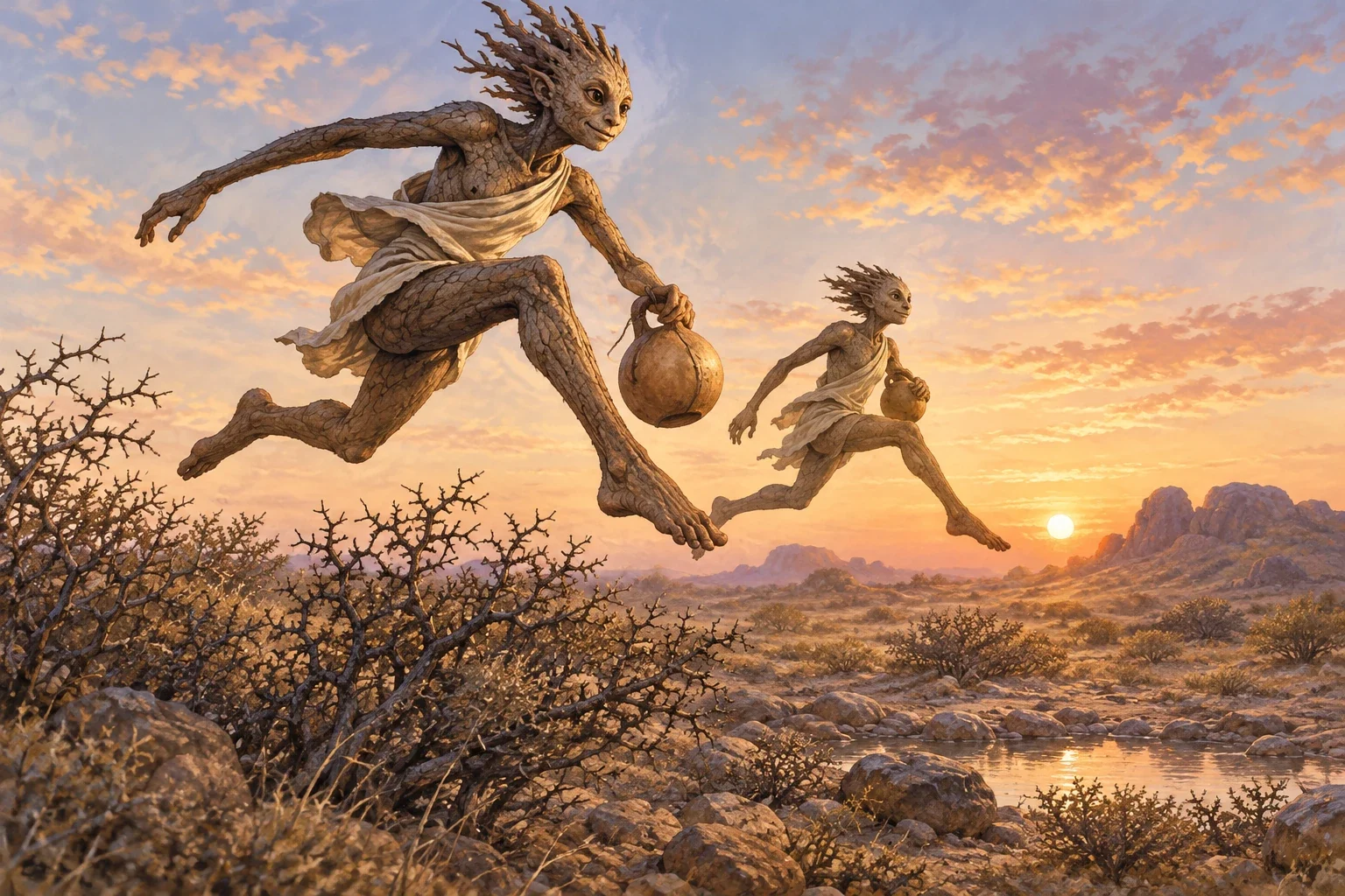 Hai-uri (Bush-jumpers) - AI-generated imagined folklore illustration.