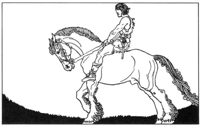 Willy Pogany’s Sigurd mounted on Grani, chapter illustration in The Children of Odin