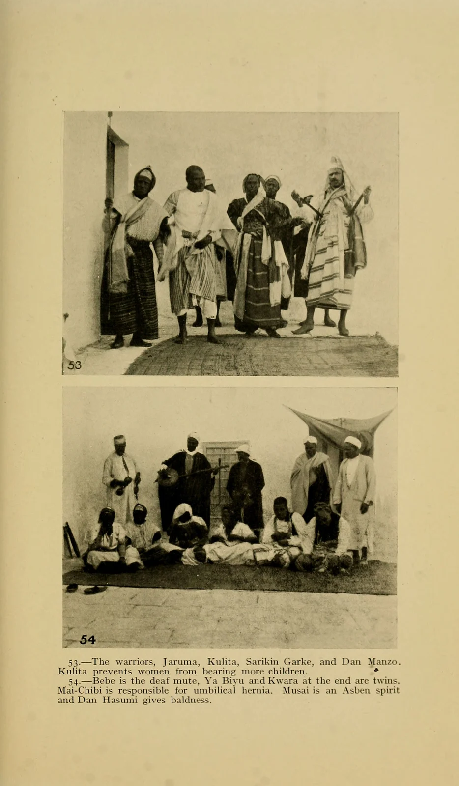 Human representatives of Kulita and other named warrior spirits in photograph53, 1914