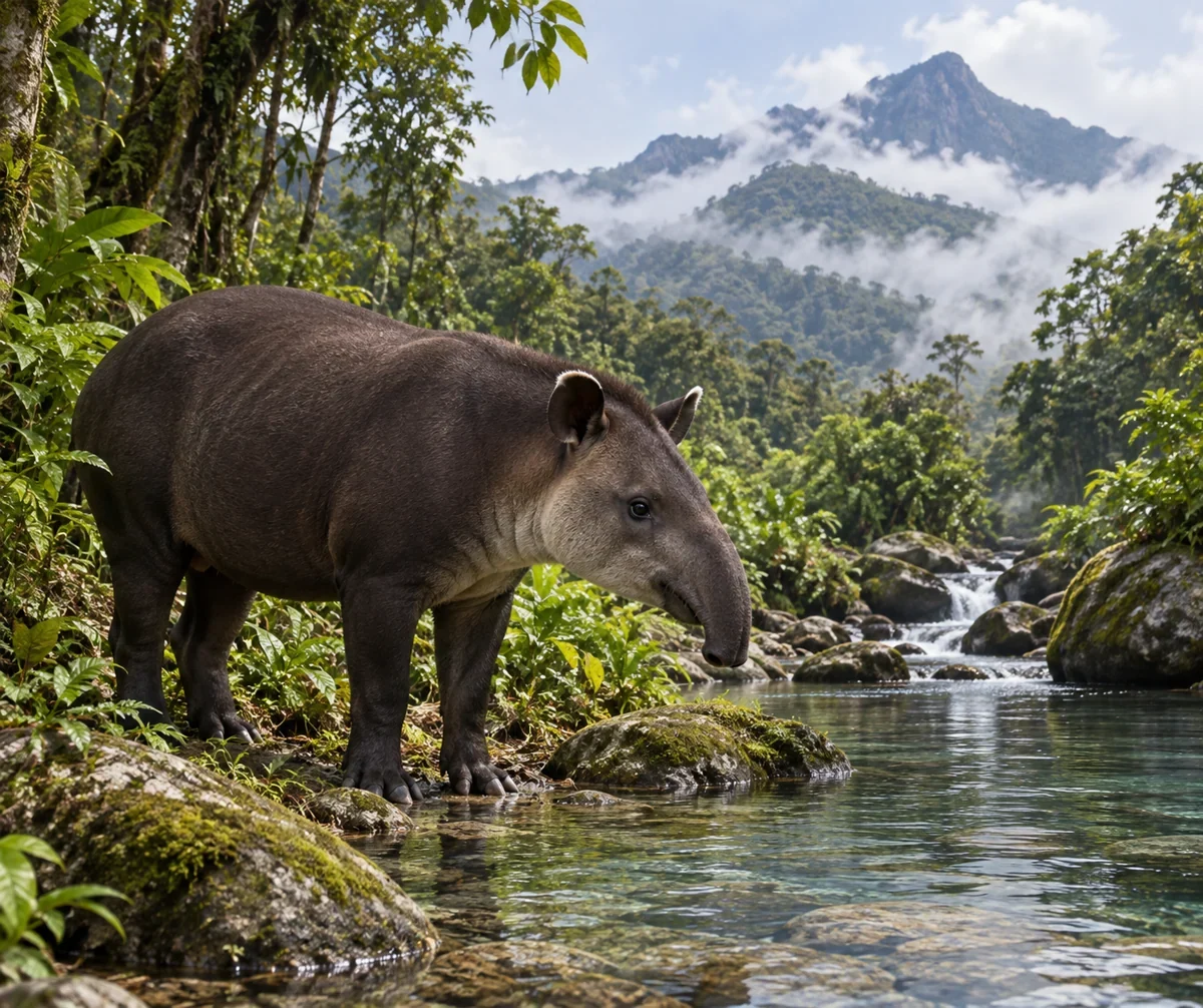 AI interpretation of María Lionza’s tapir association. Landscape imagined.