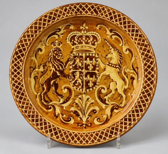 AI contextual material study of a dated English slipware object.