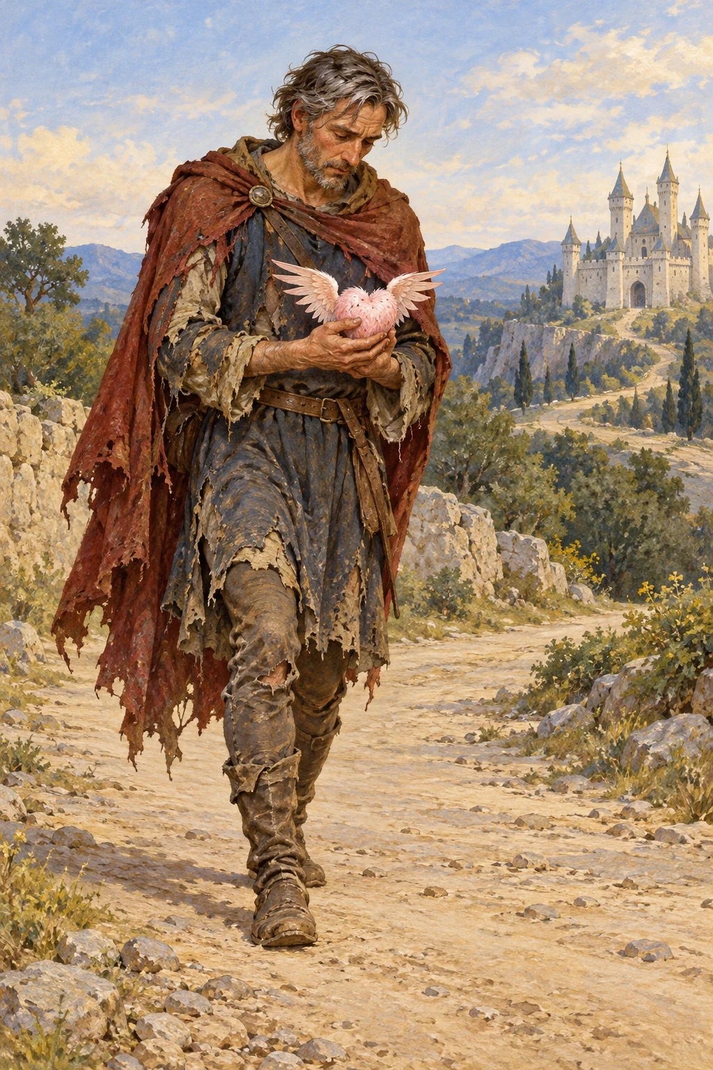 Worn Prince Michael carrying a small pink winged heart