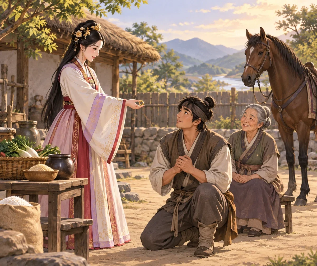 AI interpretation of Pyeonggang’s support for Ondal. Figures imagined.