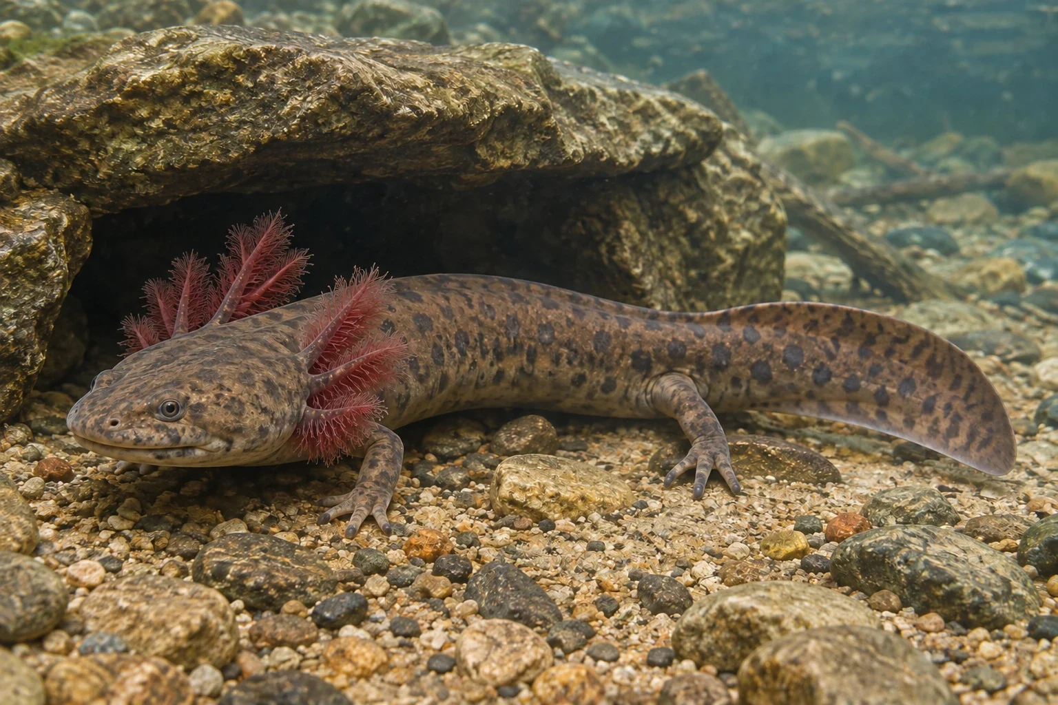 Modern AI interpretation of spotted adult mudpuppy.