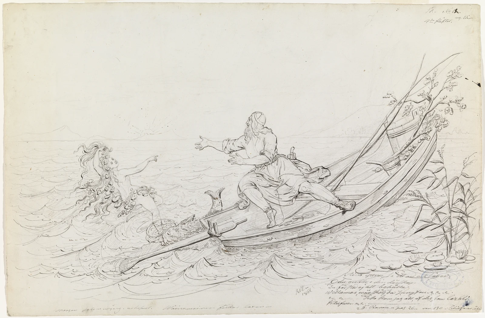 Robert Wilhelm Ekman, Väinämöinen and the Strange Fish (1861), later artistic interpretation of Aino surfacing beside the boat