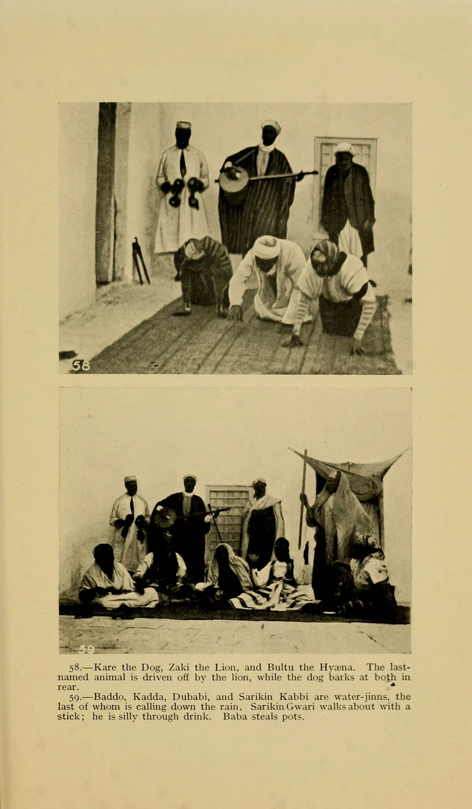 A human participant enacts Bultu beside Kare and Zaki in photograph58, 1914