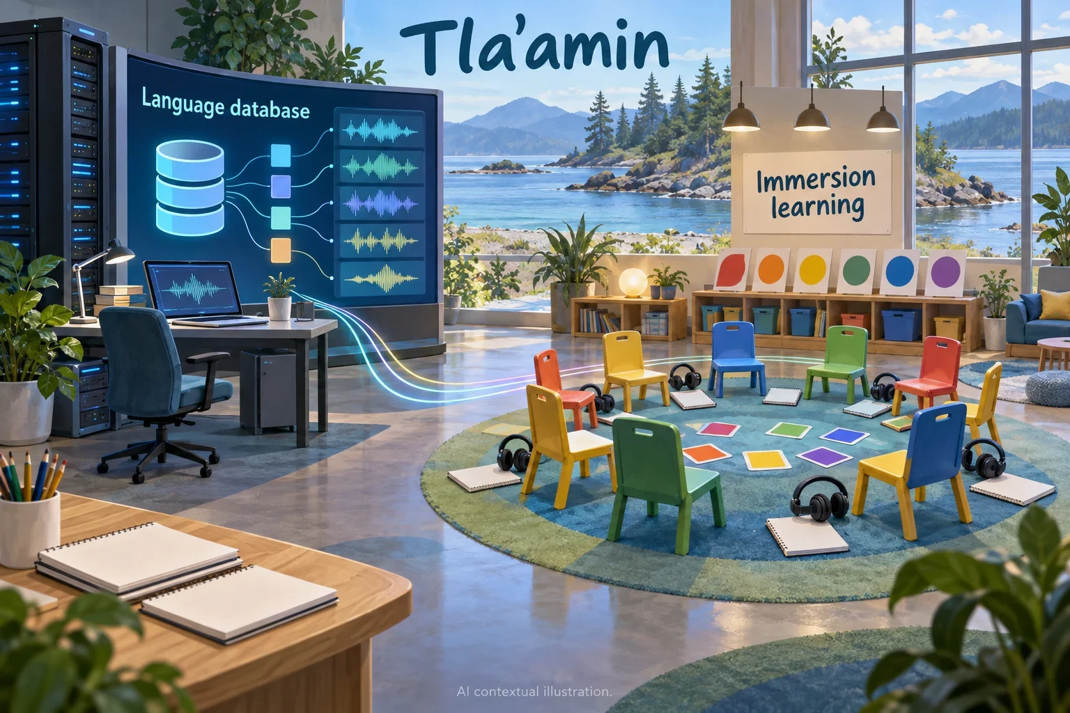 AI concept of Tla’amin language documentation and immersion learning.