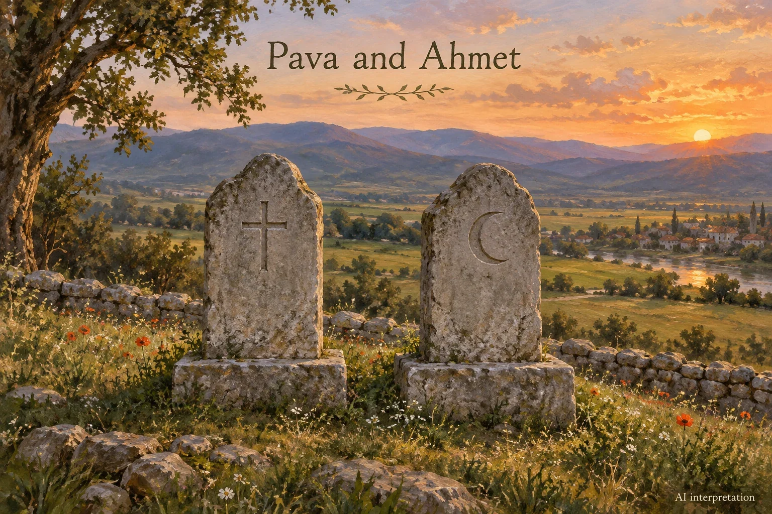 Imagined adjacent cross and crescent memorials.