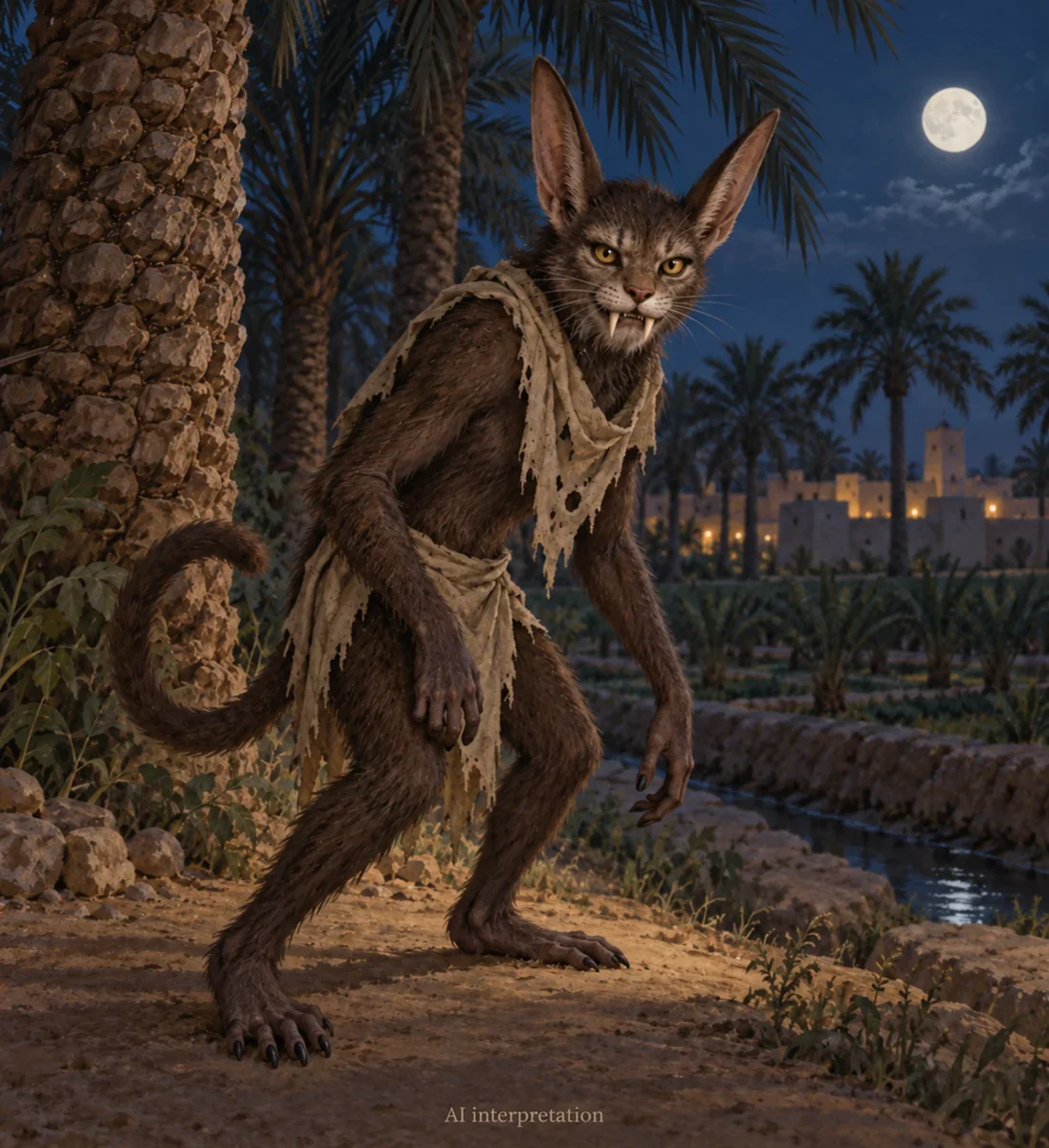 AI interpretation of Duʿayduʿ’s attested form. Setting and colours imagined.