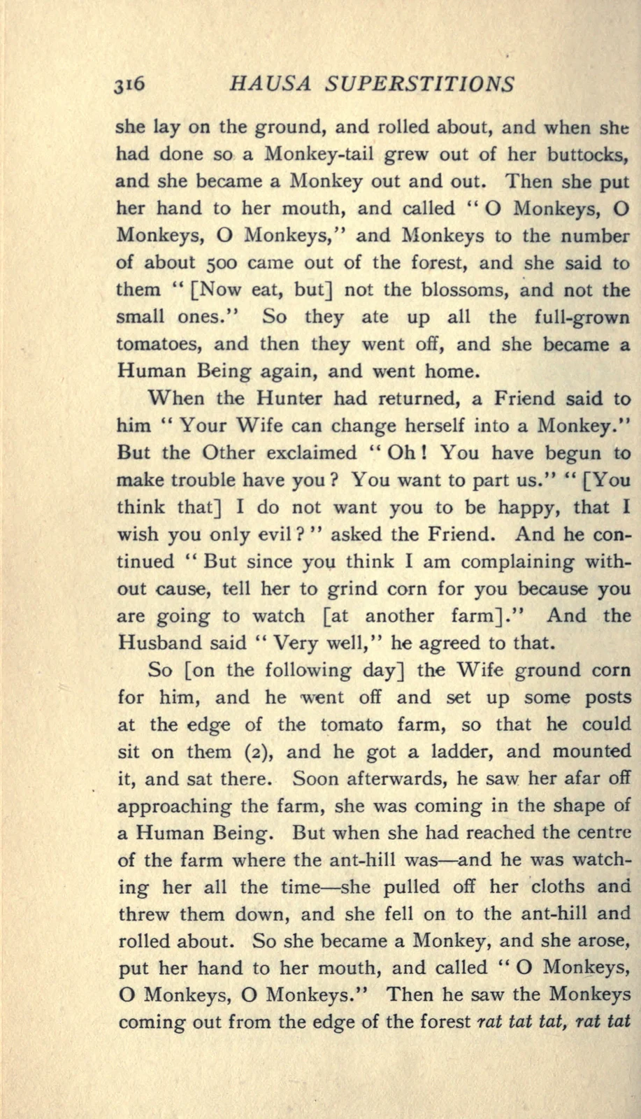Monkey-Woman in the Hausa Tomato-Farm Tale:1913 documentary text page316; documentary source-page facsimile