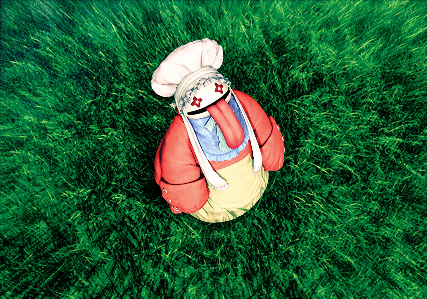 Round chef with hanging tongue.