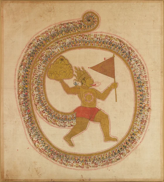 Hanuman carrying the medicinal mountain, anonymousRajasthan paintingca1800