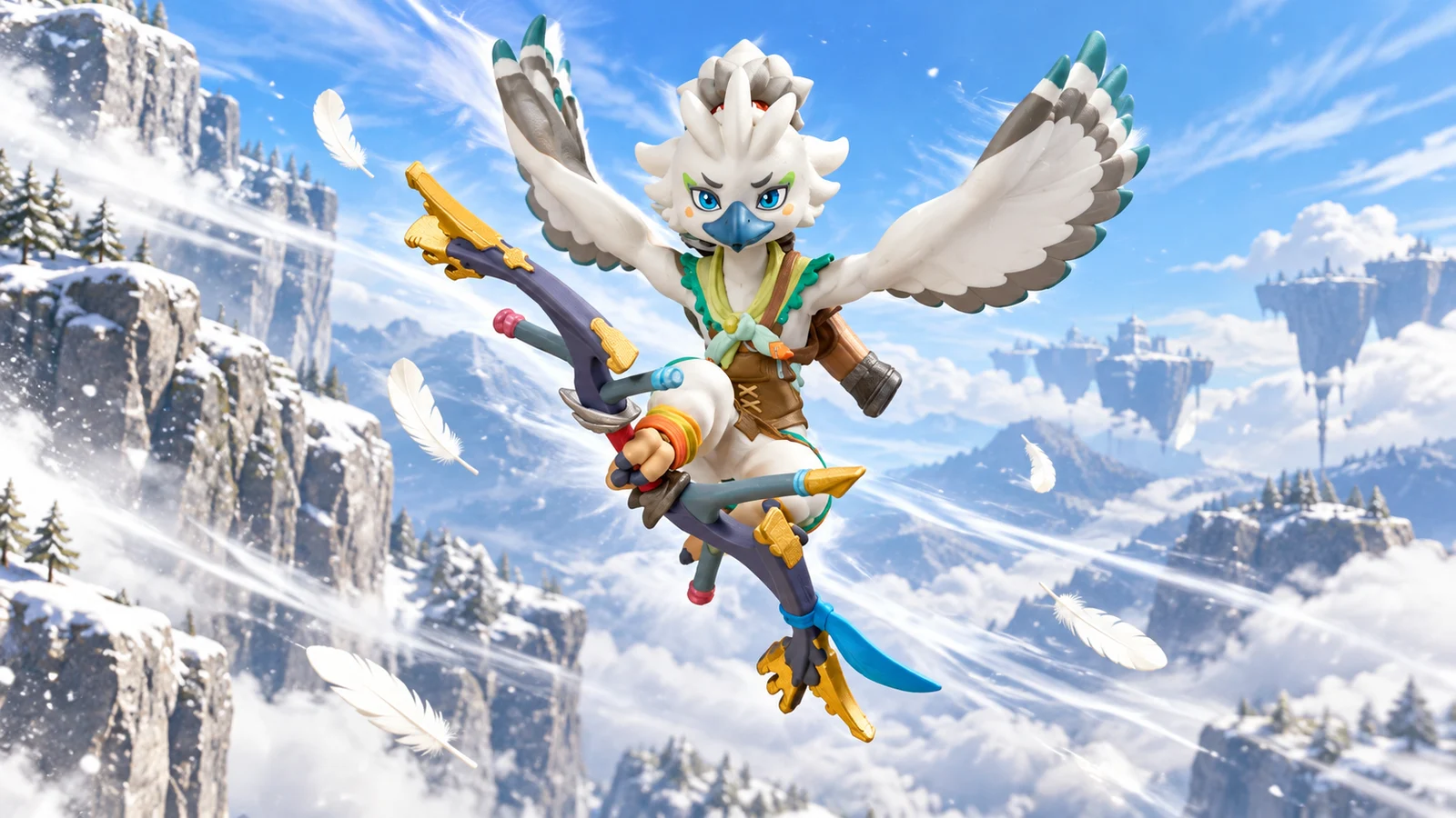 Tulin with raised wings and bow.