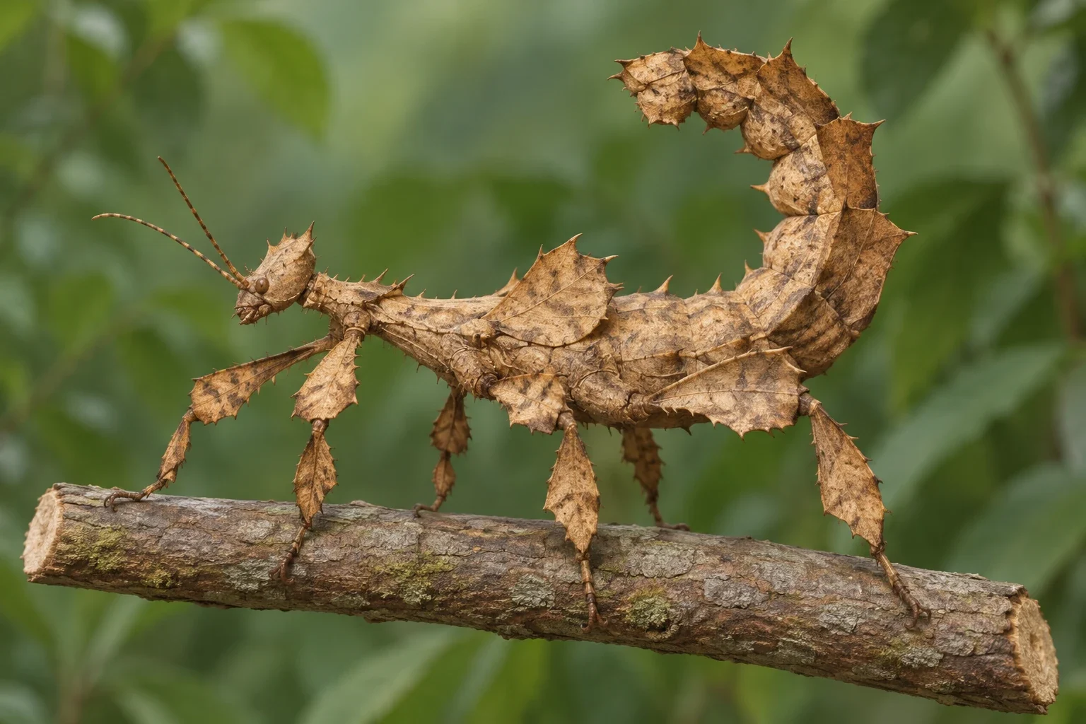Modern AI interpretation of female spiny leaf insect.