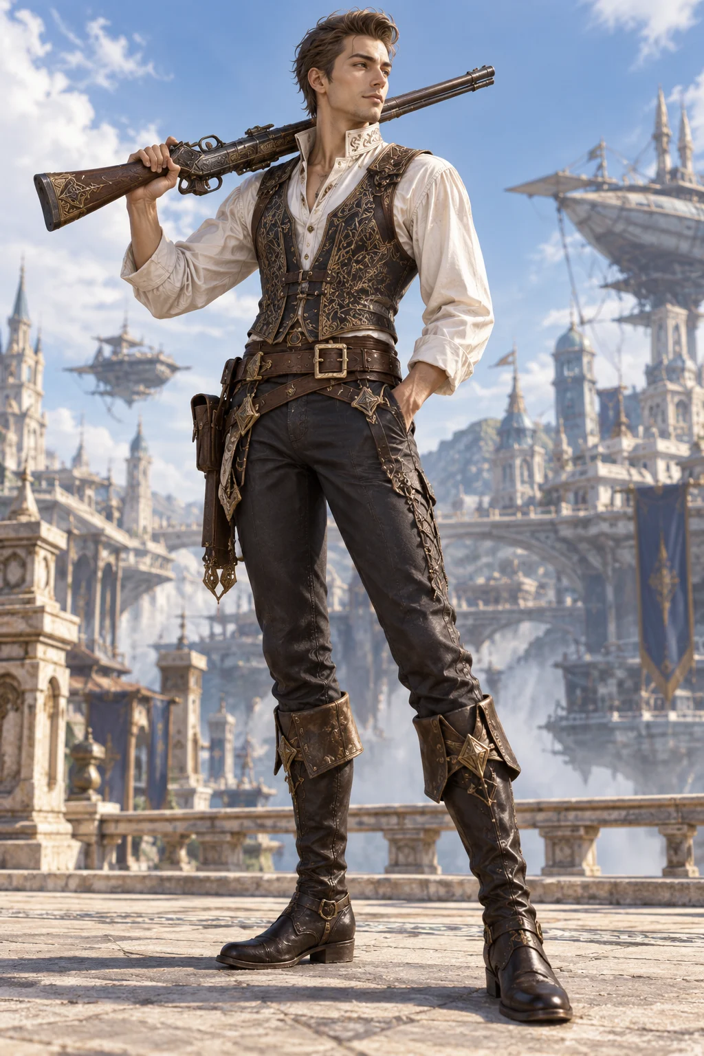 Balthier holding a firearm.