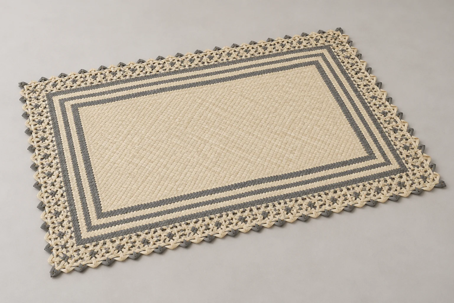 Generated contextual study of an openwork-bordered buri-straw mat.