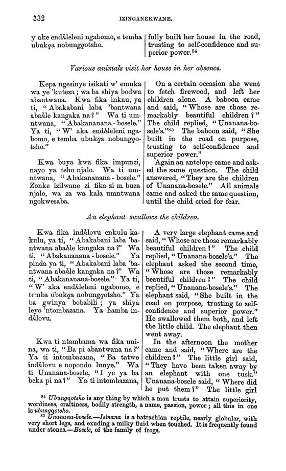 Unanana-bosele: documentary text witness, Callaway 1868, printed page 332; documentary source-page facsimile