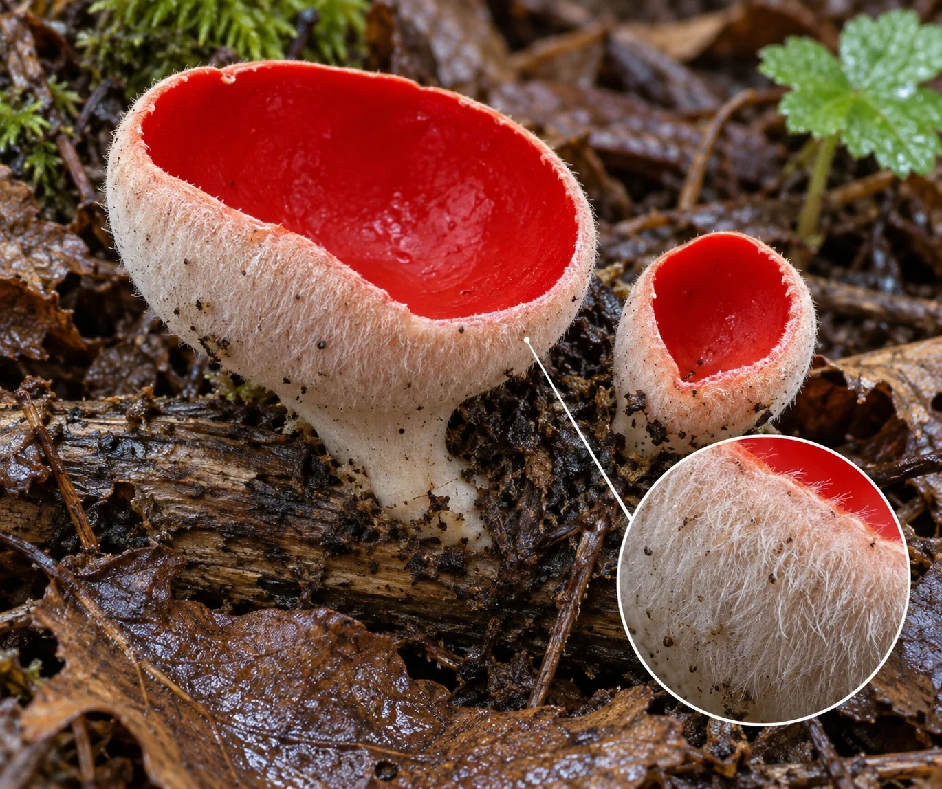 Modern AI interpretation of scarlet fungal cups.