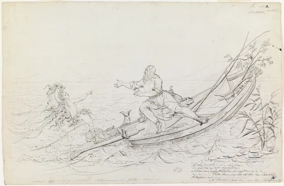 Robert Wilhelm Ekman, Väinämöinen and the Strange Fish (1861), later artistic interpretation of Aino surfacing beside the boat