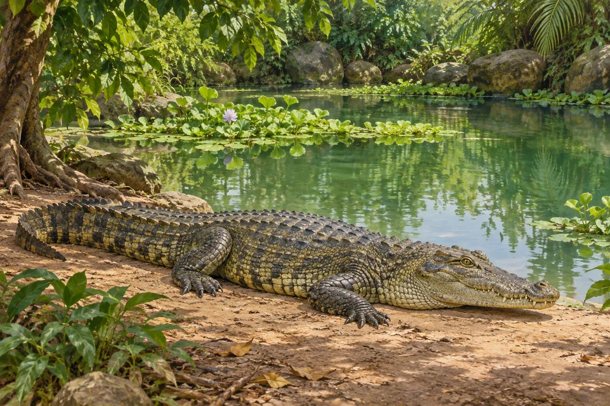 AI interpretation of the pool’s crocodile association. Setting imagined.