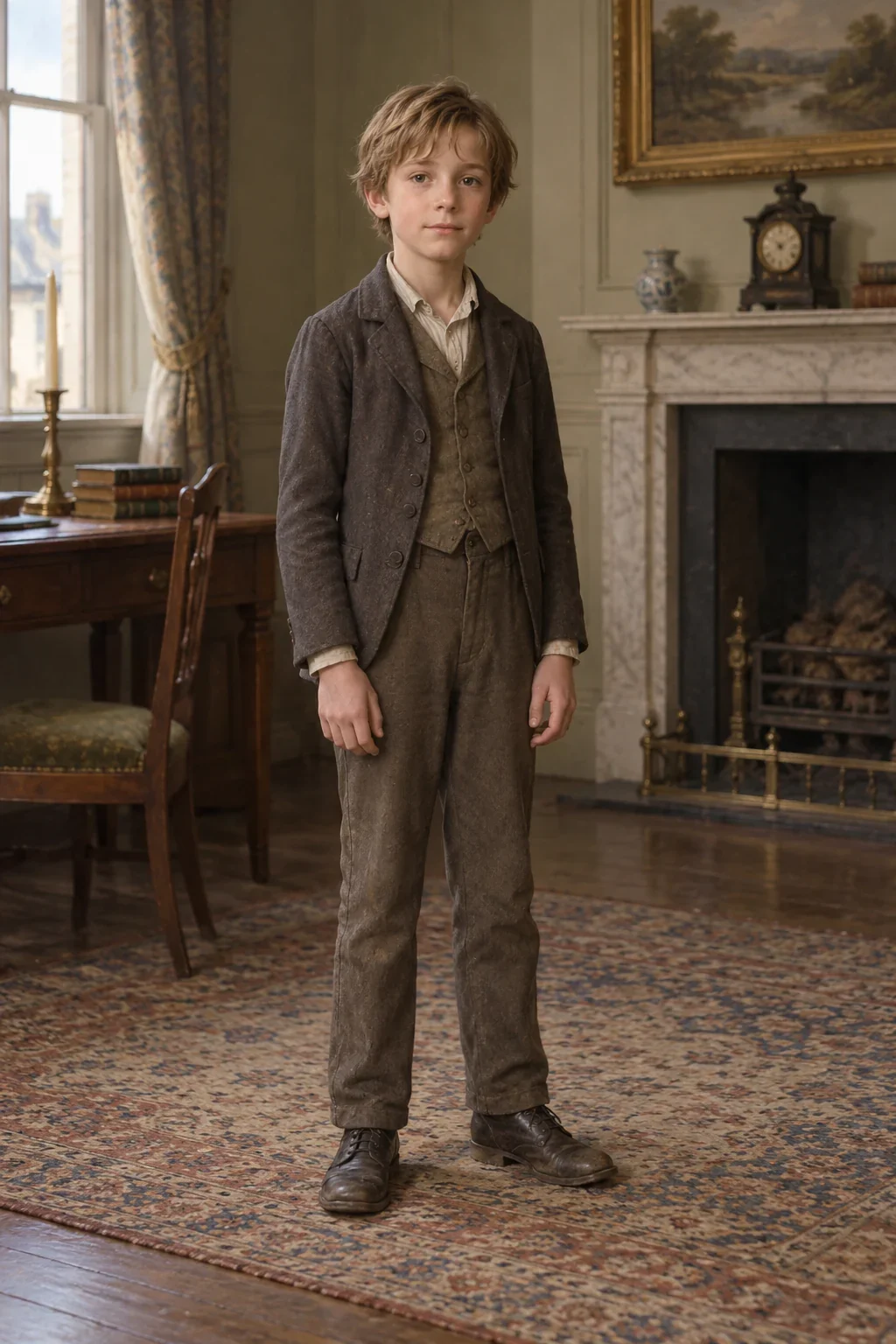 Imagined Oliver Twist in a quiet original-novel portrait.