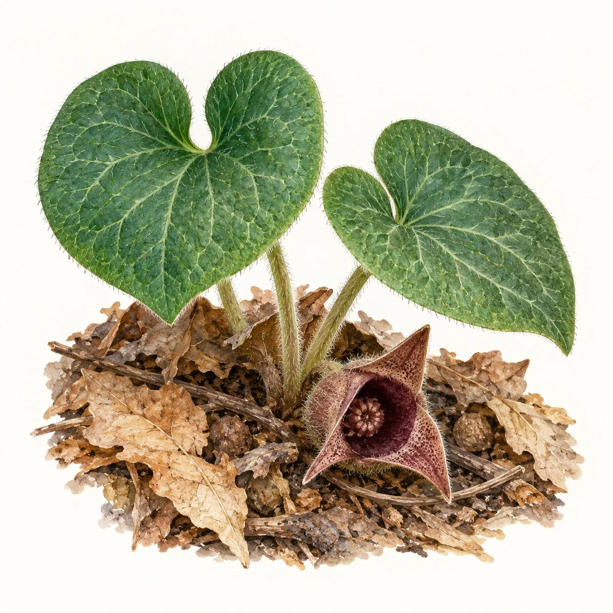 A woodland perennial with heart-shaped basal leaves.
