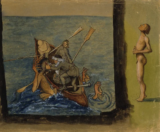 Iku-Turso sea encounter in Hugo Simberg’s Väinämöinen and Ikiturso (1890–1897)