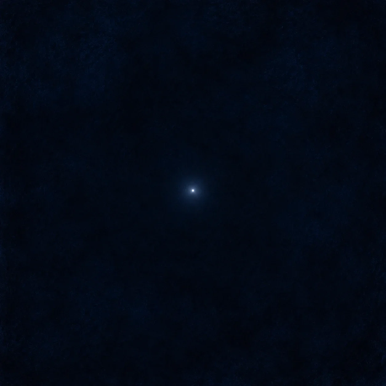 Modern AI explanatory interpretation of the dimensionless Monarch of Pointland as a solitary luminous dot. Visible diameter, glow, colour and empty surrounding field are invented explanatory conventions, not a spherical body.