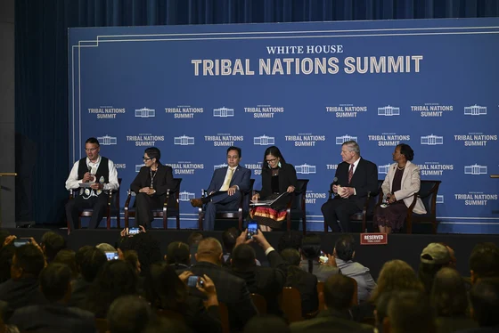 Cherokee Nation Principal Chief Chuck Hoskin, third seated participant from the left, at the 2024 White House Tribal Nations Summit panel, USDA photograph