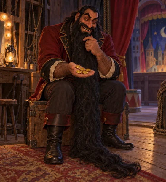 Imagined Fire Eater prepares five gold pieces for Geppetto.