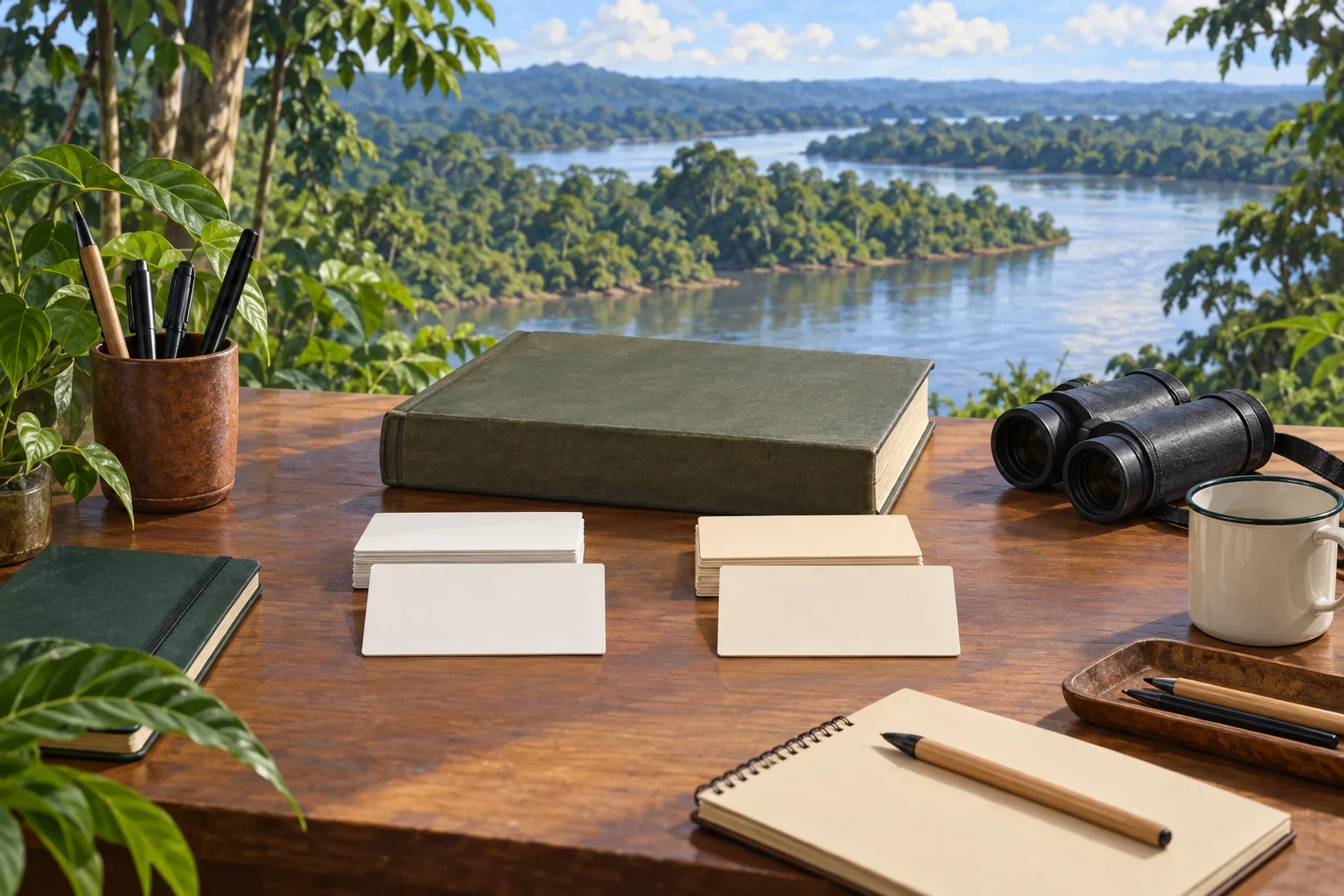 Imagined Arikapú bilingual documentation workspace with paired blank cards