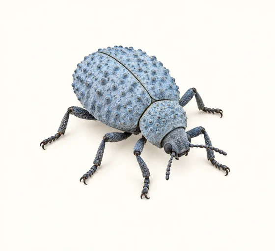 Blue death-feigning beetle - AI-generated scientific interpretation.