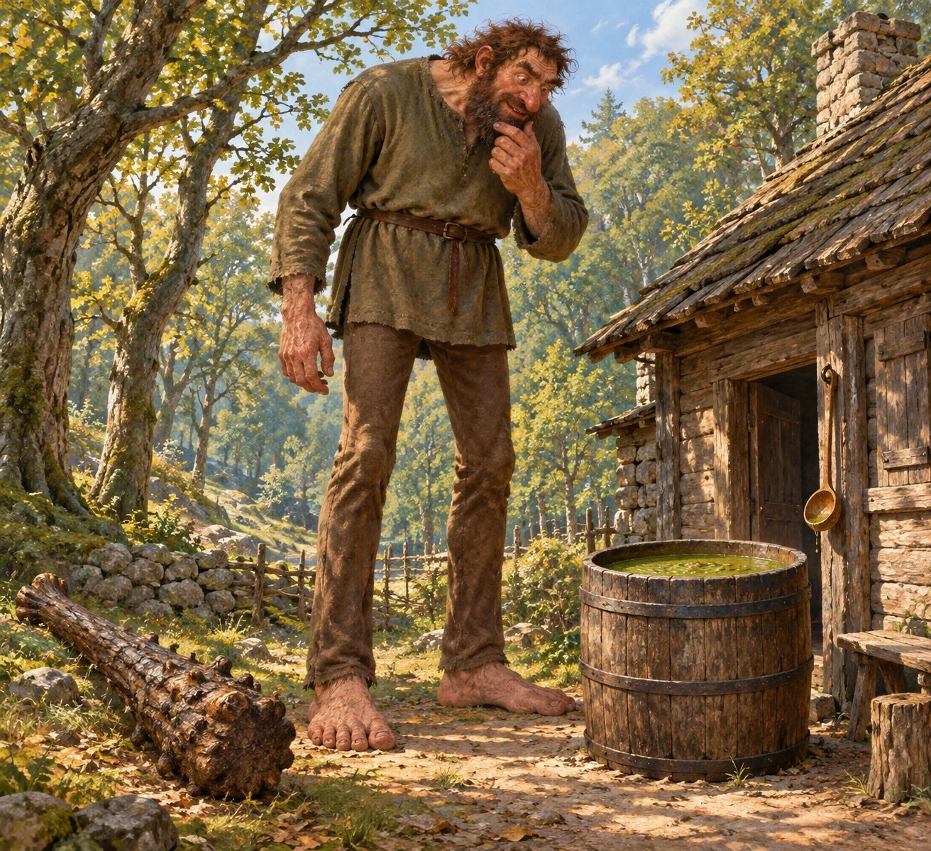 Toover Hek approaching the offered pea soup; appearance and farm setting interpreted from Griffis’s literary version.