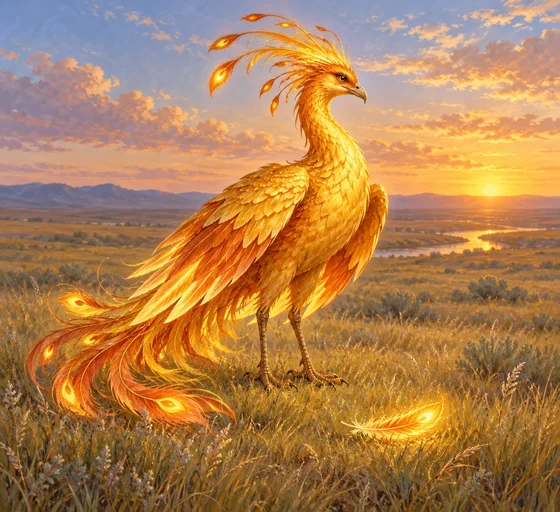 Interpretive Bird Zhar beside a radiant feather