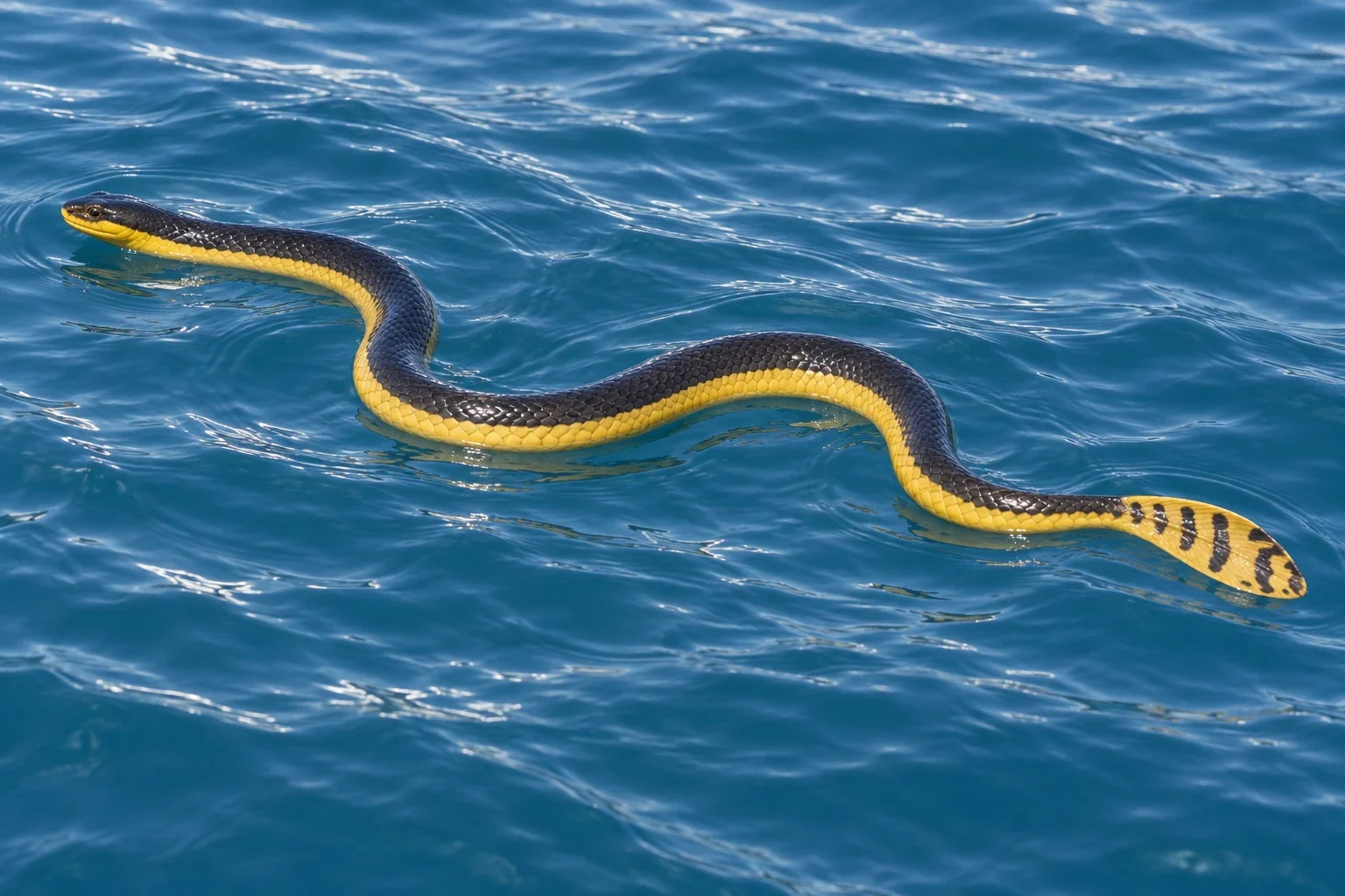 Modern AI interpretation of a whole yellow bellied sea snake.