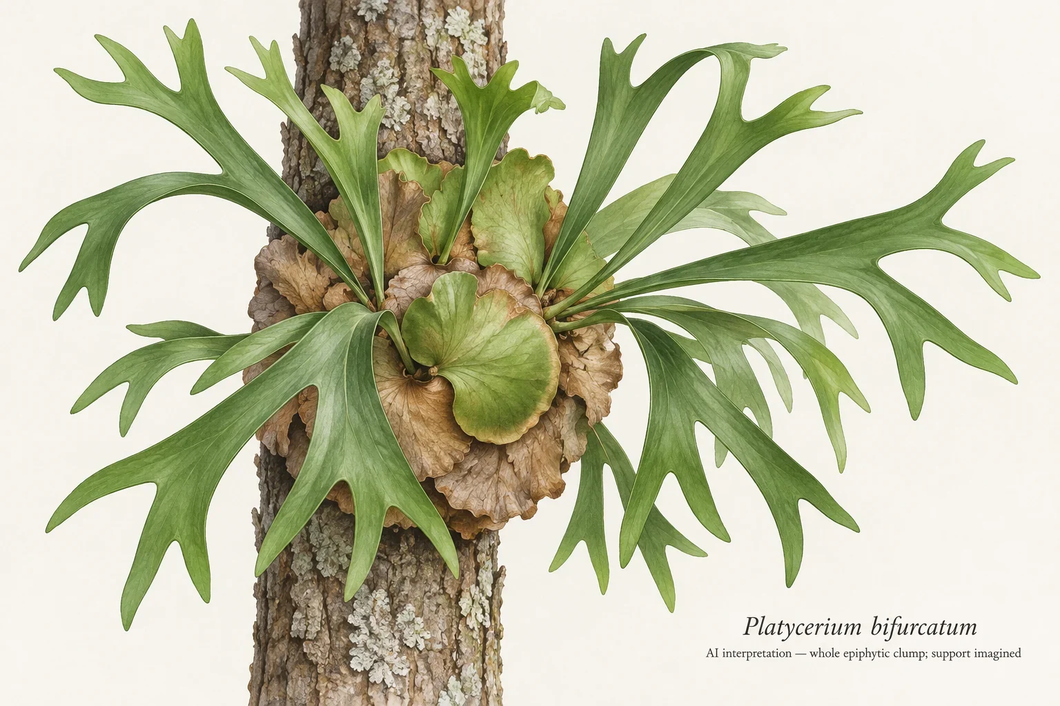 AI elkhorn fern with nest and forked fronds.