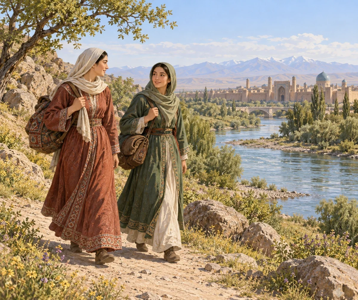 AI interpretation of Aisha’s journey. Figures imagined.
