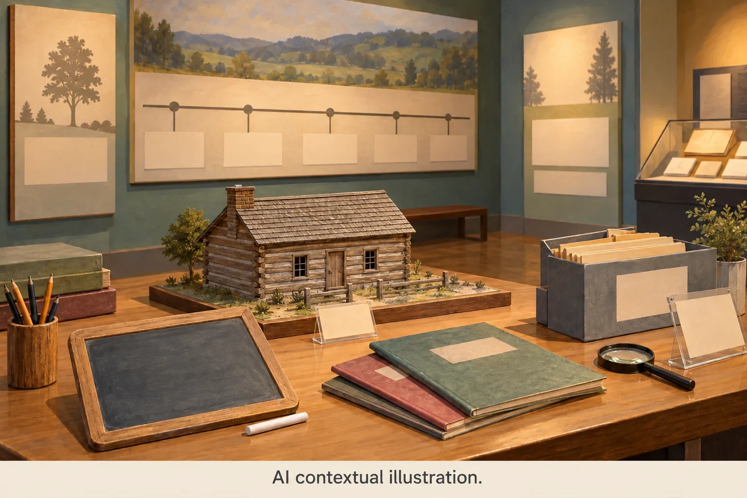 Imagined museum teaching display about school history.