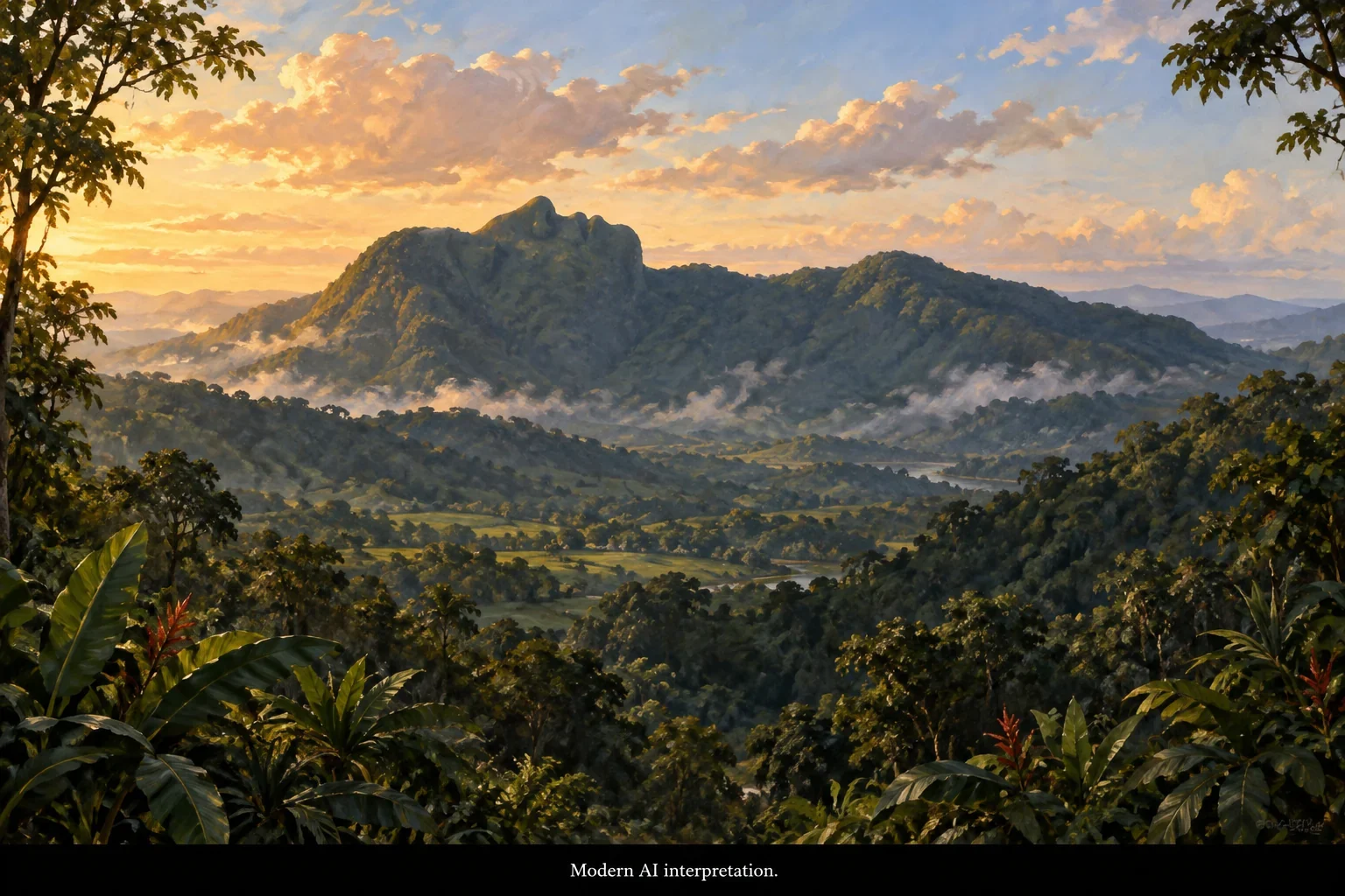 AI interpretation of Flor del Aire’s sleeping mountain silhouette.