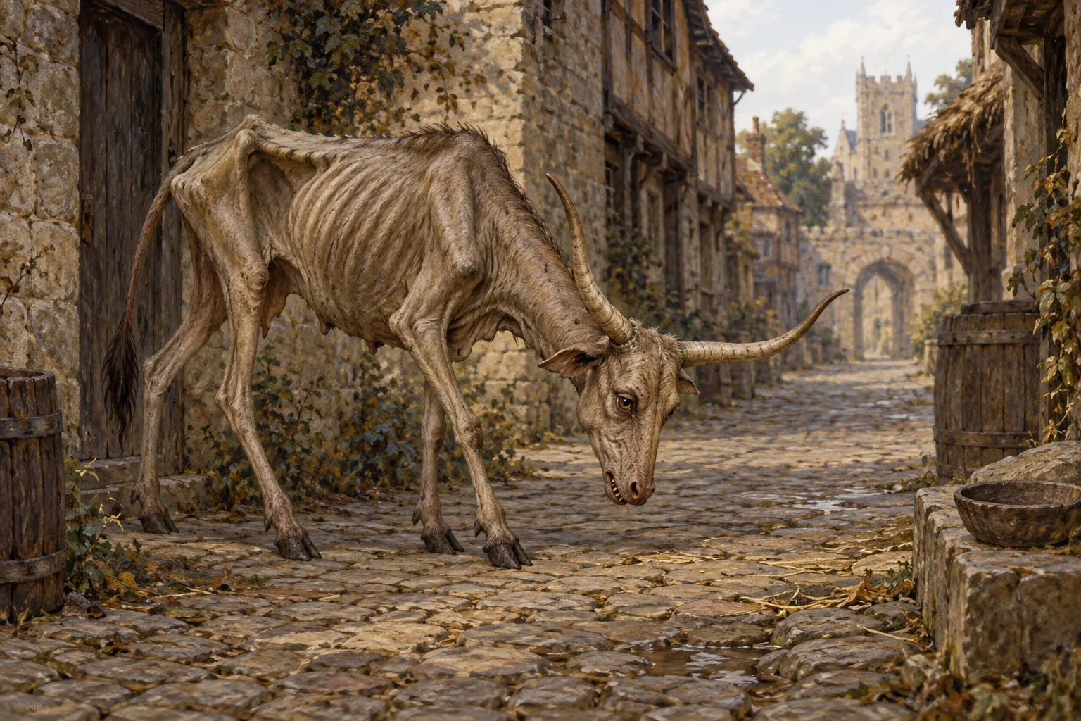 Chichevache - AI-generated imagined folklore illustration.